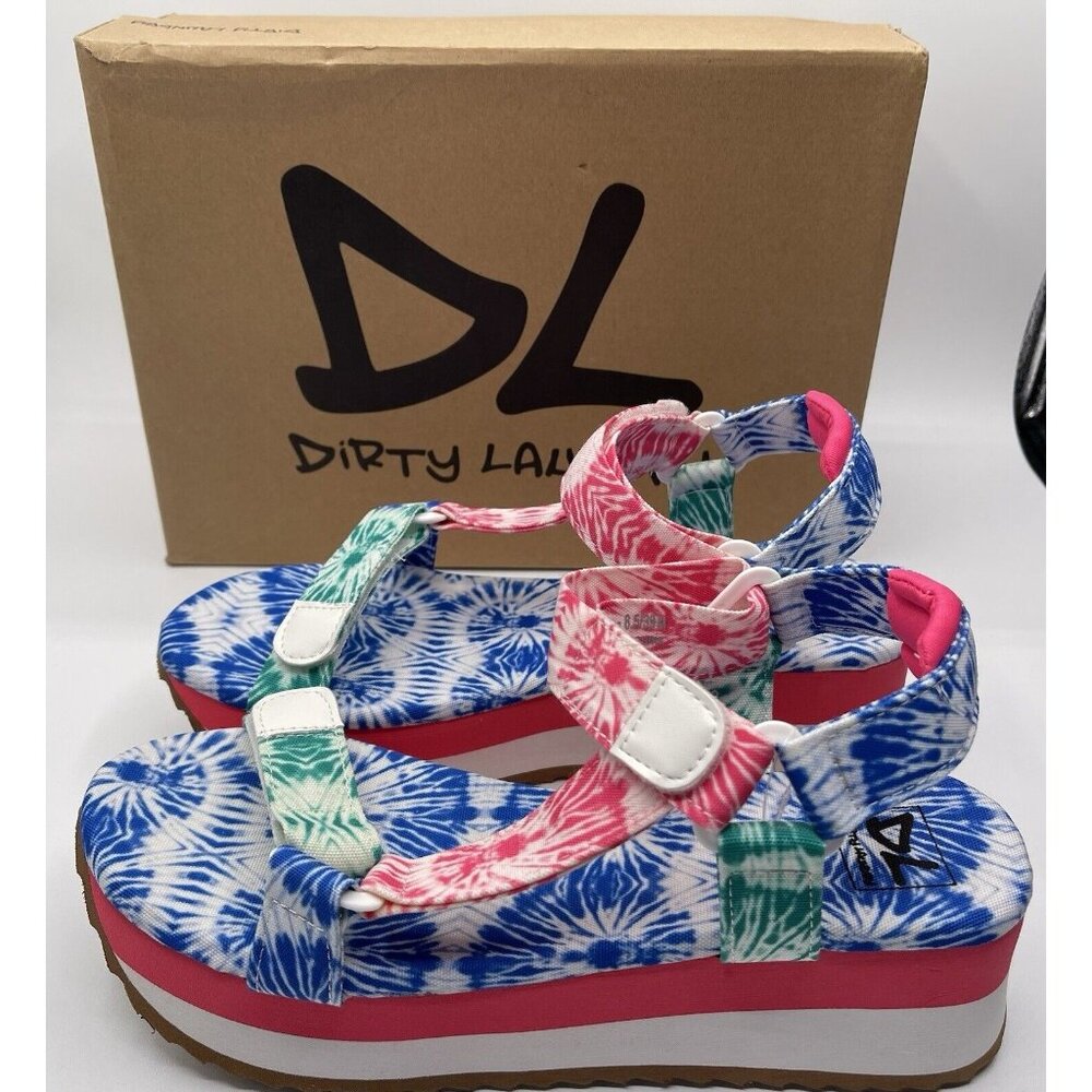 Dirty Laundry Sandals 8.5 Going Out Multi Textile Open Toe Ankle Strap Wedge